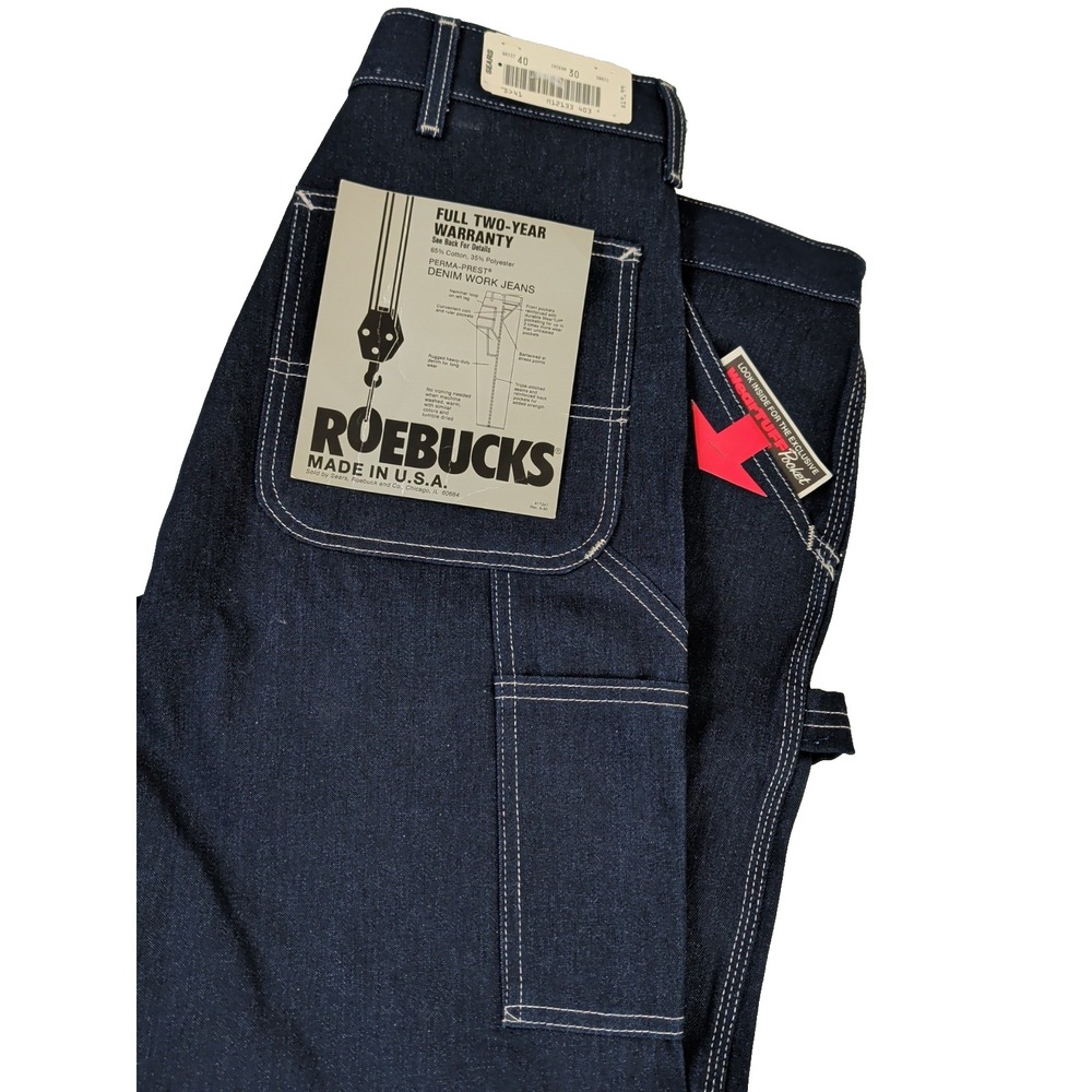 Vintage Roebucks Work Jeans‎ Mens 40x30 Blue Carpenter Workwear USA Sears New